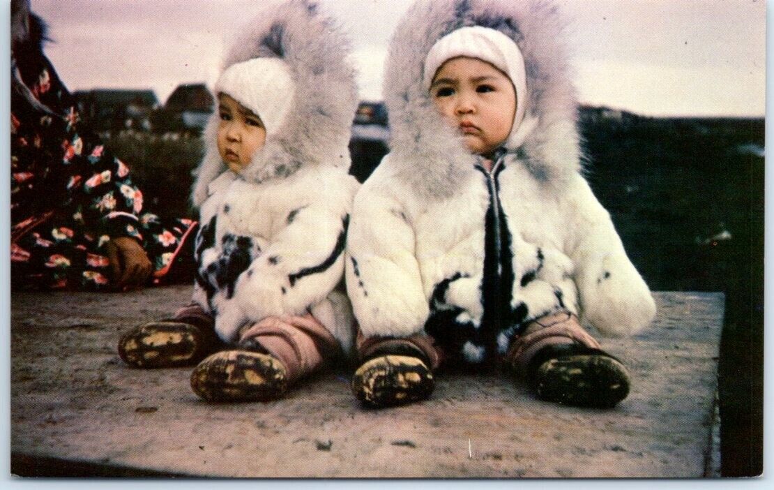Postcard - Eskimo Twins in the Arctic region of Alaska