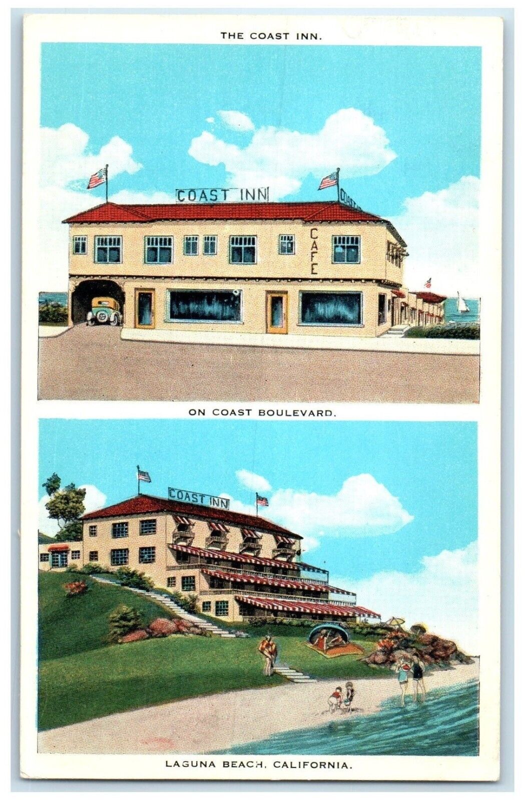c1920\'s The Coast Inn On Coast Boulevard Laguna Beach CA Dual View Postcard