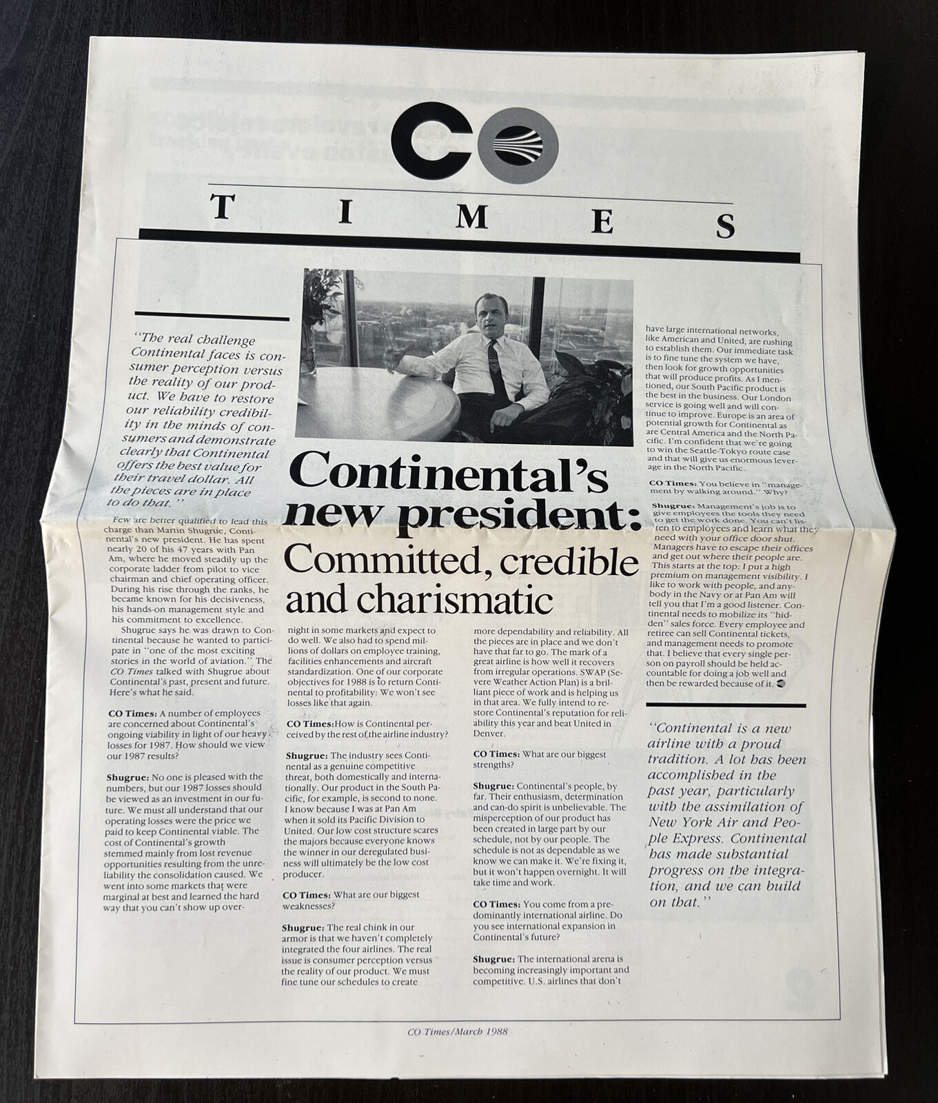 Vintage March 1998 Continental Airlines CO Times Company Newsletter Memorabilia
