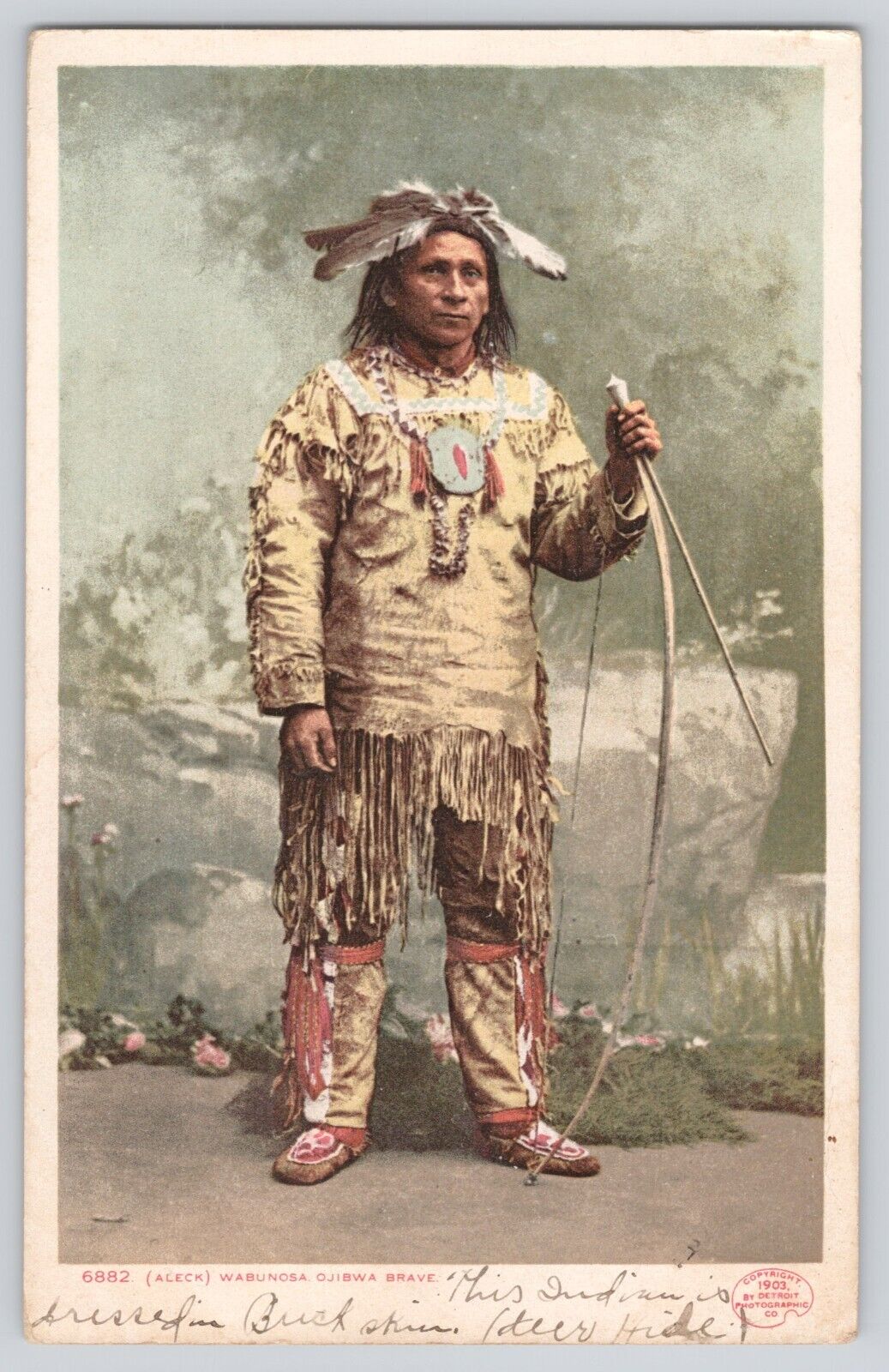 Postcard Native American Aleck Wabunosa Ojibwa Brave Vintage Antique 1909