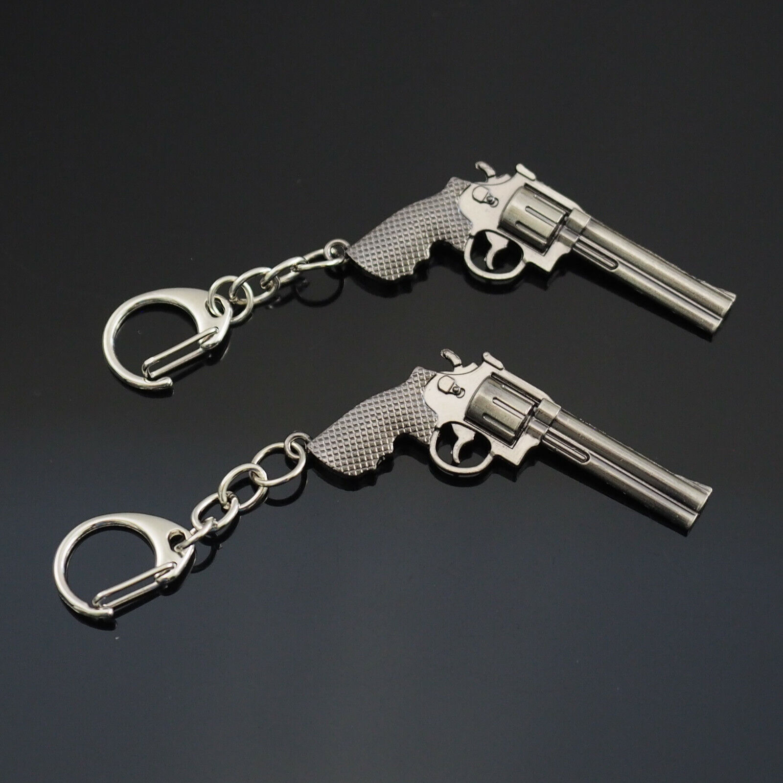 2x PCS Lot - 357 Revolver Pistol Weapon Gun Keyring Keychain Mini Key Ring Chain