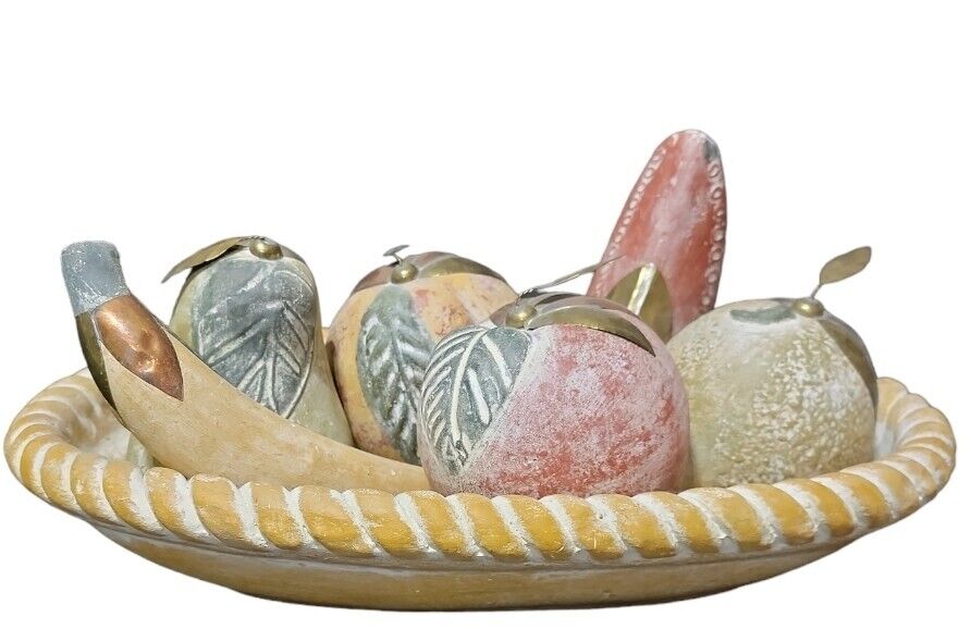 Vintage Terra Cotta Fruit with Copper and Brass Details, Set of 7 pieces Mexican