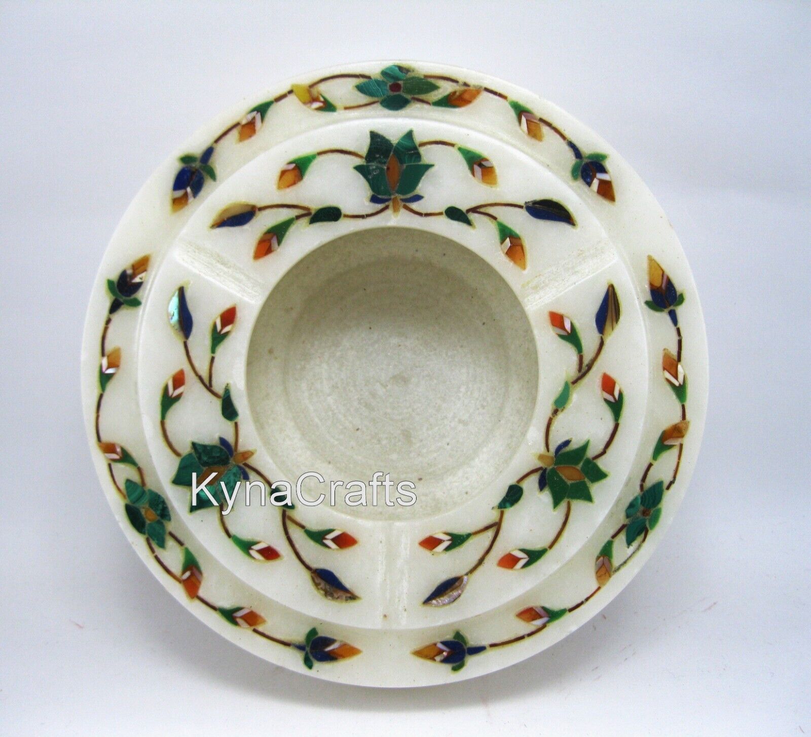 5 Inches Round Marble Cigar Holder Malachite Stone Inlay Work Ashtray for Hotel