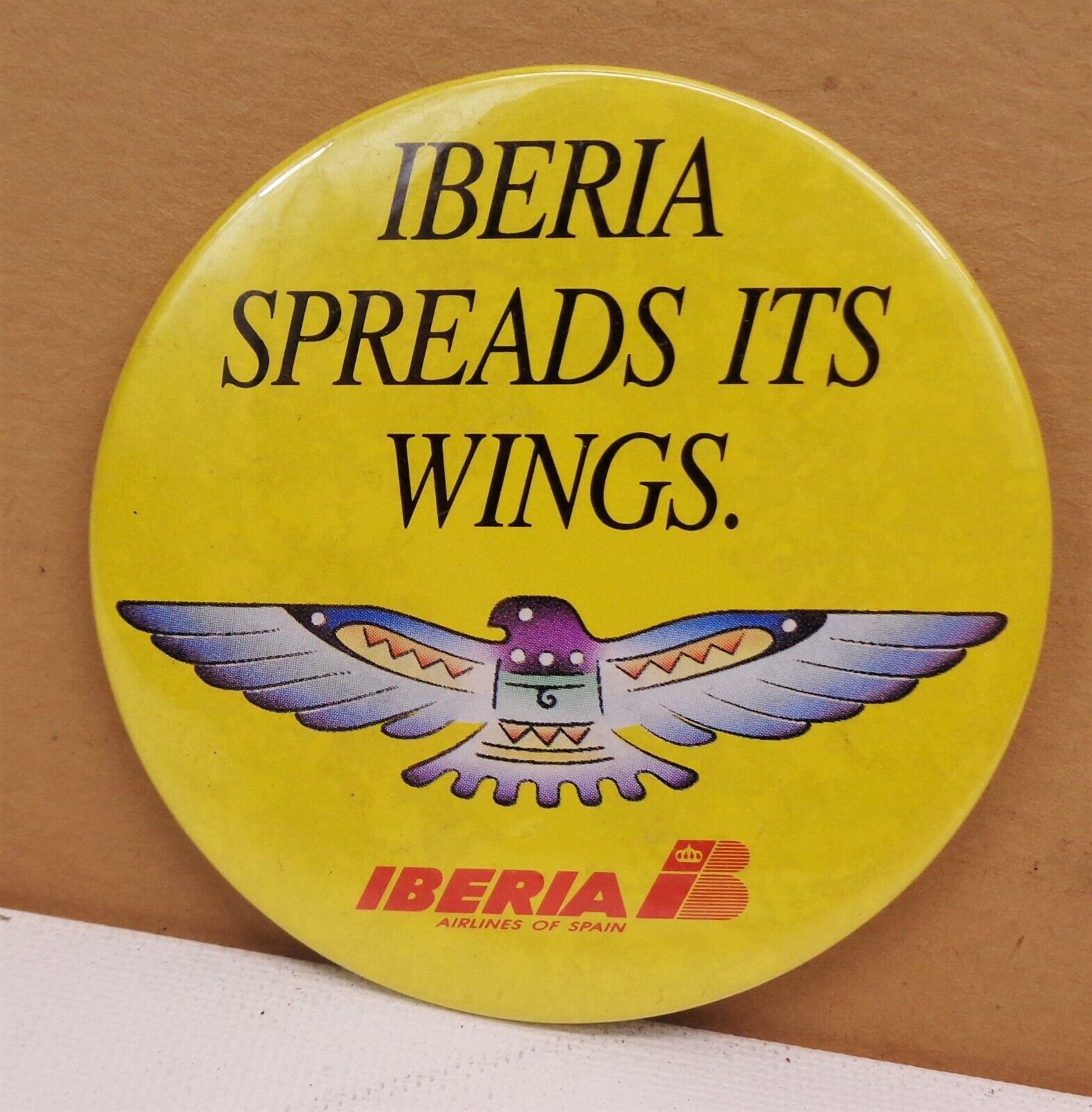 Vintage Iberia Airlines Button Pin Back Spreads Its Wings Spain Flying Bird 