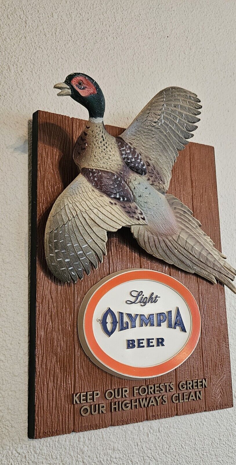 Vintage 1962 Olympia Light Beer Pheasant Wildlife Wall Bar Sign Plaque. Rare 