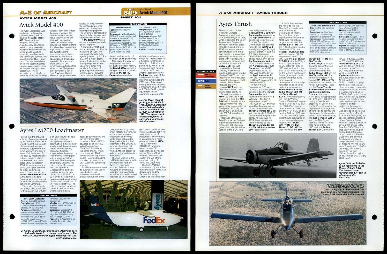 Avtek Model 400 - Ayres Thrush - A-Z #889 World Aircraft Information Page