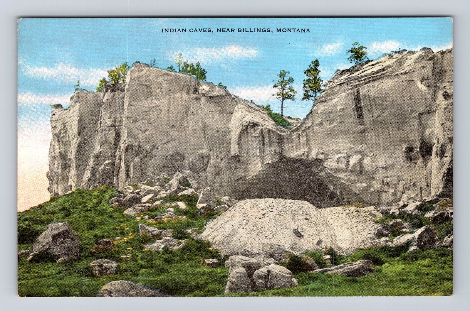 Billings MT-Montana, Indian Caves, Antique, Vintage Souvenir Postcard