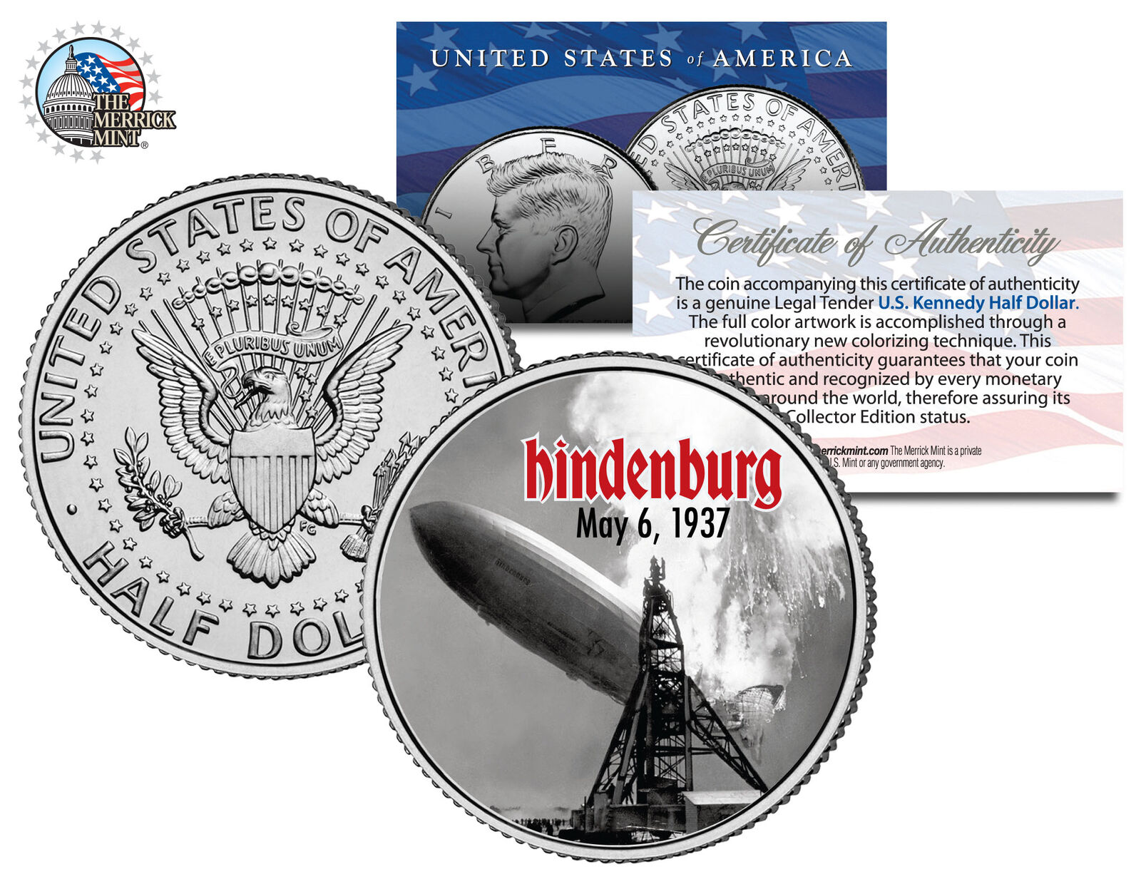 HINDENBURG LZ-129 AIRSHIP DISASTER * May 6, 1937 * JFK Kennedy Half Dollar Coin