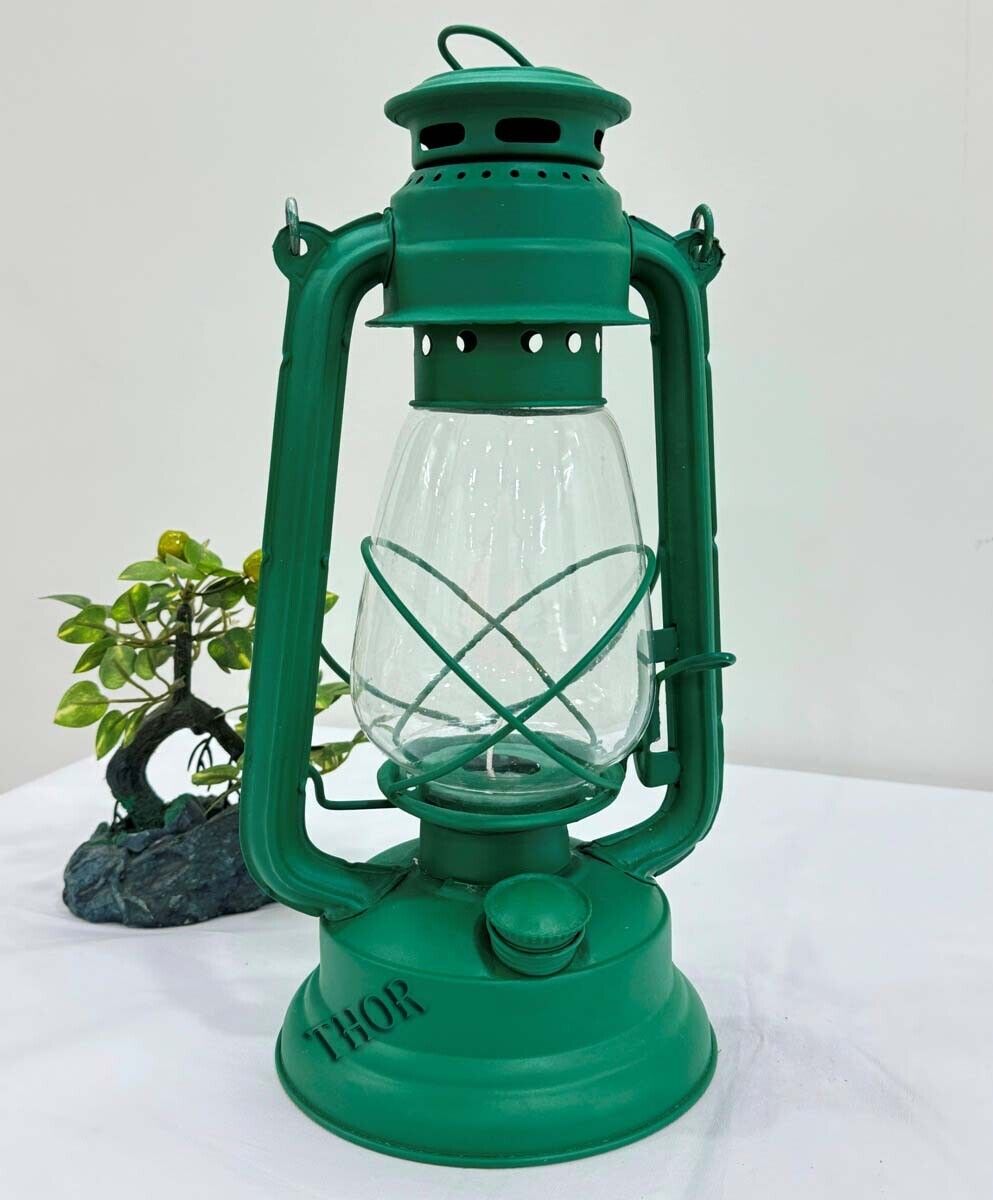Hand Made Candle Hurricane Lantern with sea Green Polish Oil lamp for Vintage Ca
