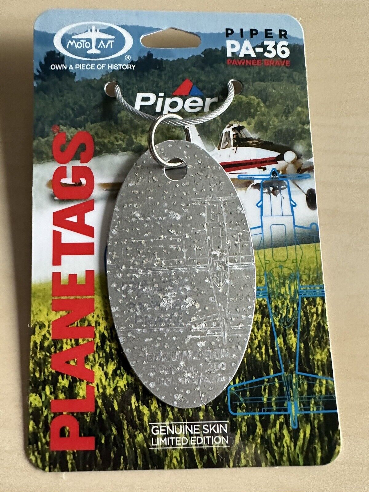 MotoArt Planetags Piper PA-36 Pawnee Brave Silver Patina Tag #0964