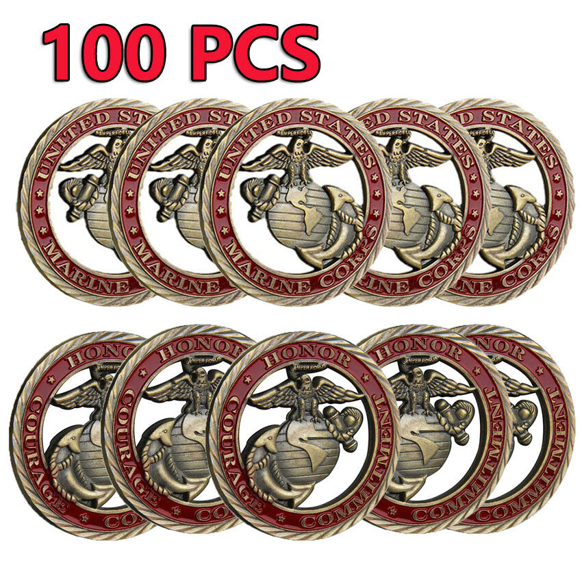 100PCS USA Marine Corps Challenge Coin Medal Bronze Collectible Gift Military