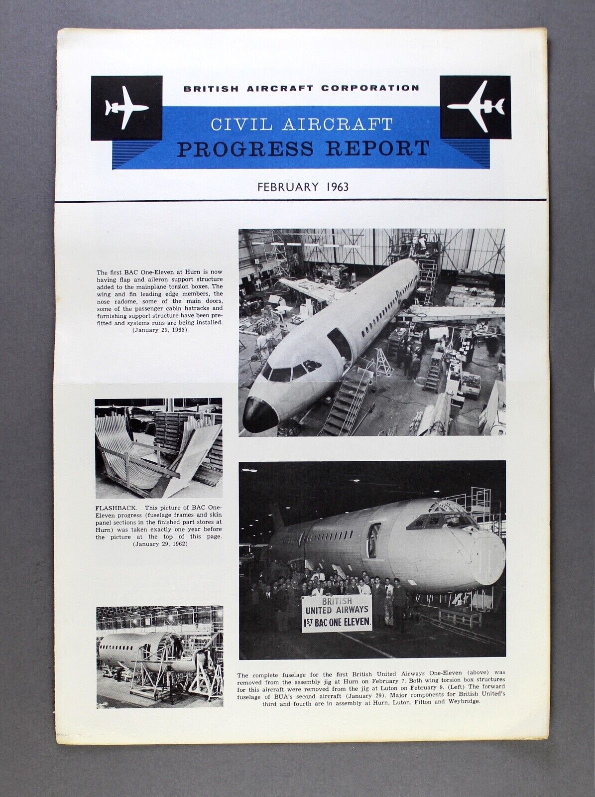 BAC CIVIL AIRCRAFT PROGRESS REPORT FEBRUARY 1963 - ONE ELEVEN - VICKERS VC10
