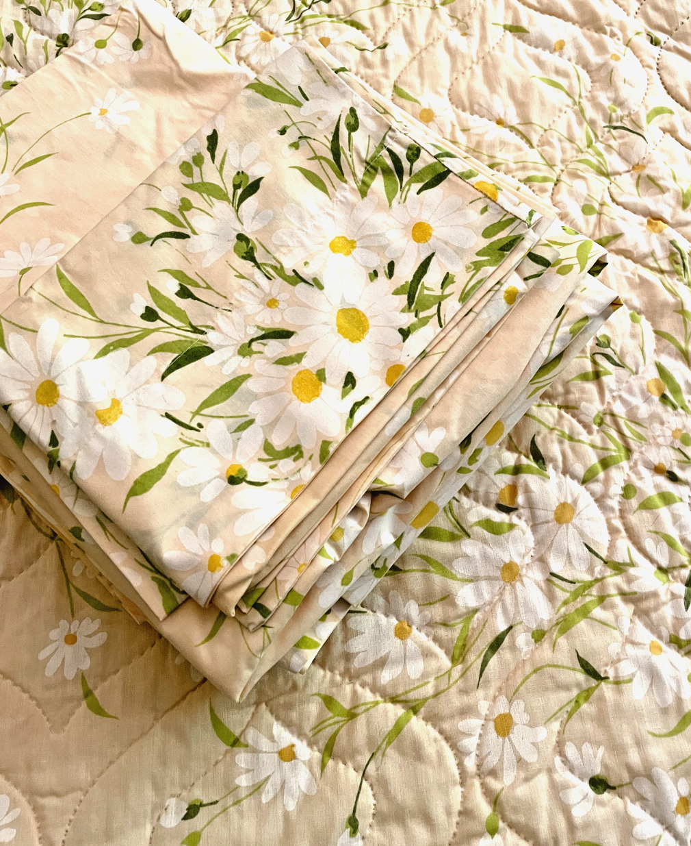 Vtg Morgan Jones Daisy Peach Bedspread Fitted Flat Sheet Pillowcase FULL Set