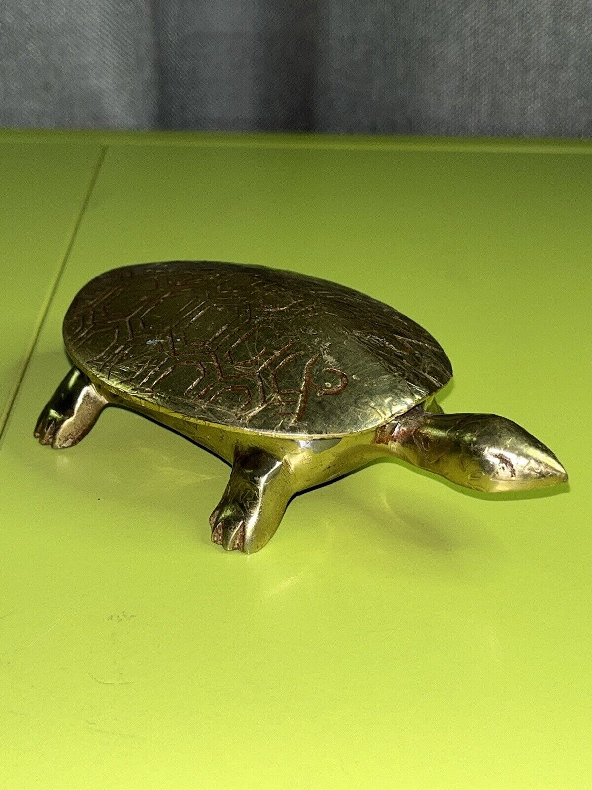 VTG Mid CenturySolid Brass Turtle Animal Paperweight Decor Statue Figure 6x4”