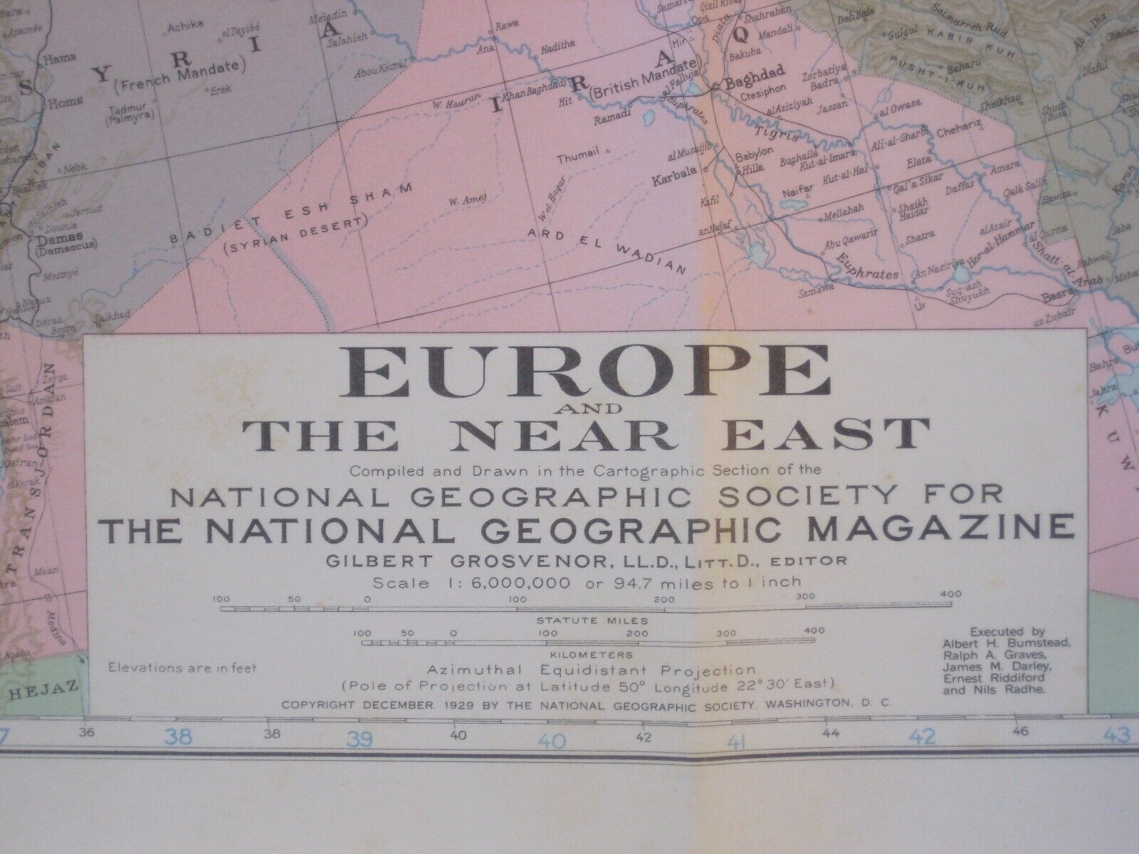 Origijnal 1929 Map EUROPE & NEAR EAST Palestine Germany Czechoslovakia Lithuania