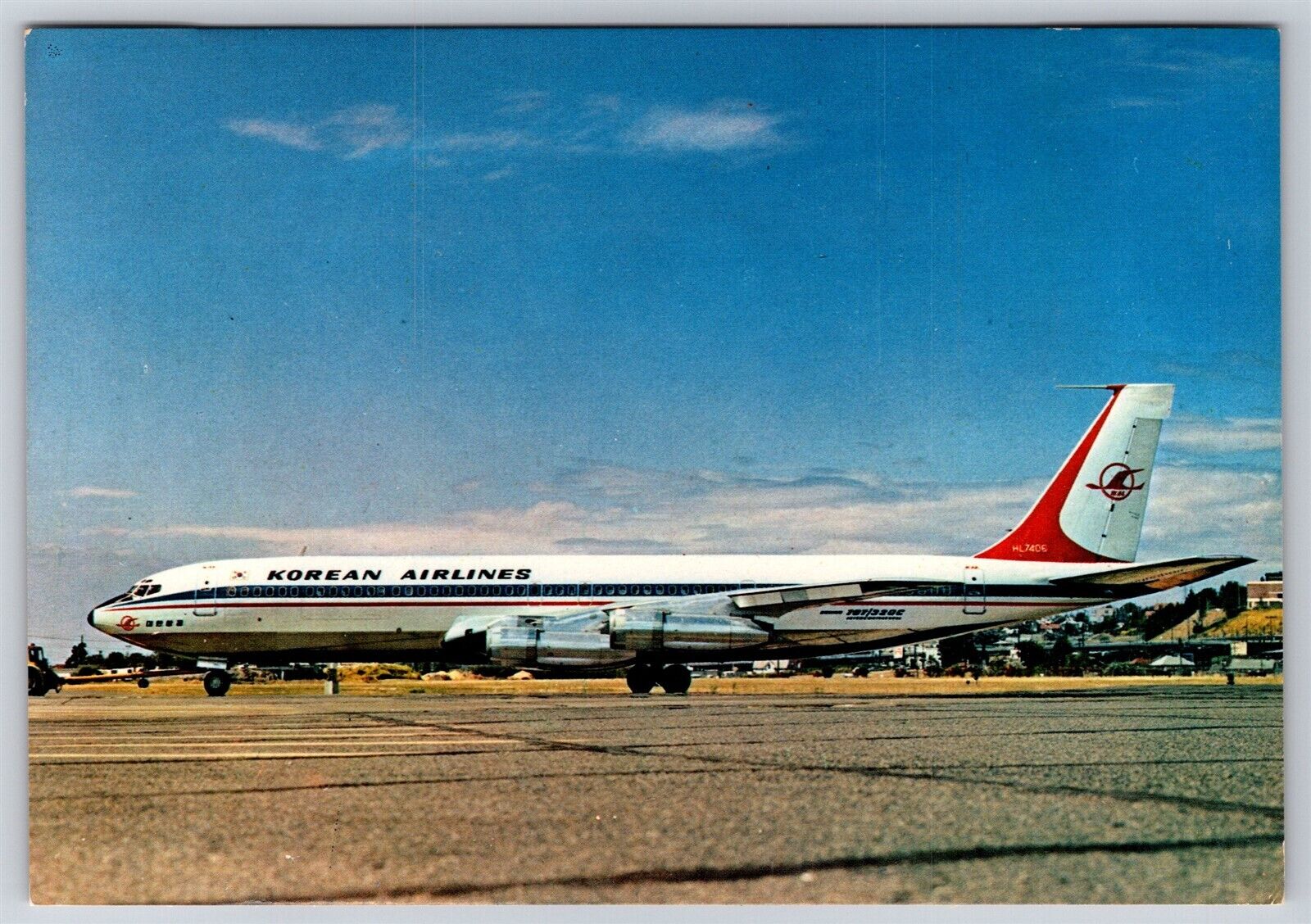 Airplane Postcard KAL Korean Airlines Boeing 707-320 HL-7406 CF6