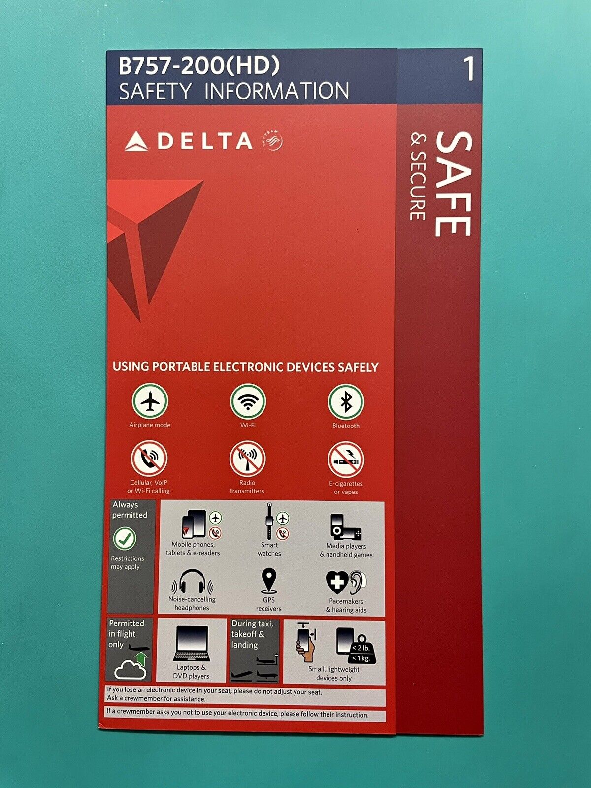 2020 DELTA AIRLINES SAFETY CARD--757-200HD
