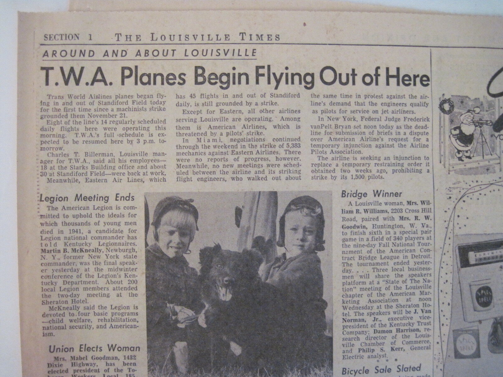 Louisville Times 1958. TWA Begins Flights Out Of Standiford Field Zenith Ad