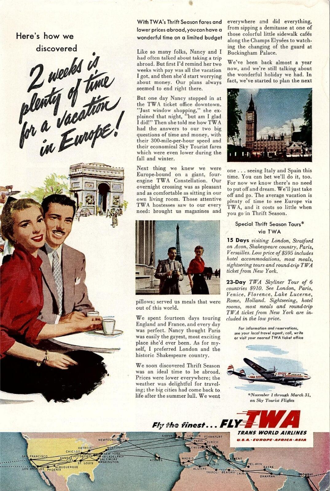 1950s TWA TRANS WORLD AIRLINES GLORIOUS QUICKIE VACATION SW MAGAZINE AD 27-30
