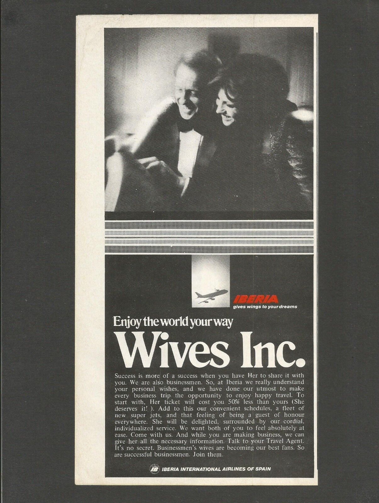 IBERIA International Airlines of Spain- Wives Inc. - 1974 Vintage Print Ad