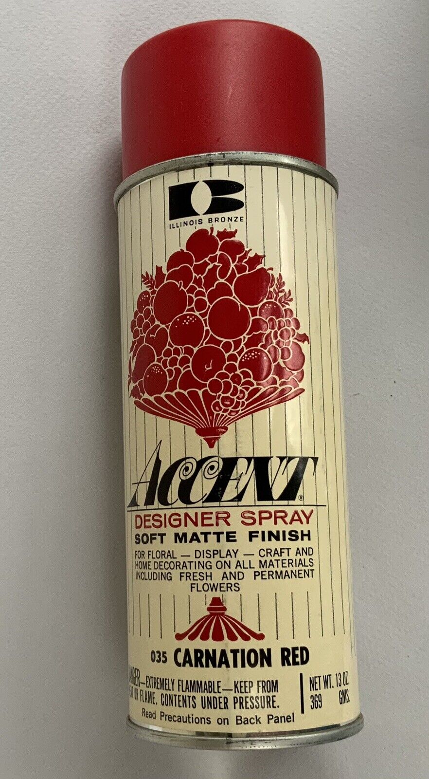 Illinois Bronze VTG Spray Paint Can Accent 035 Carnation Red Paper Label 1966