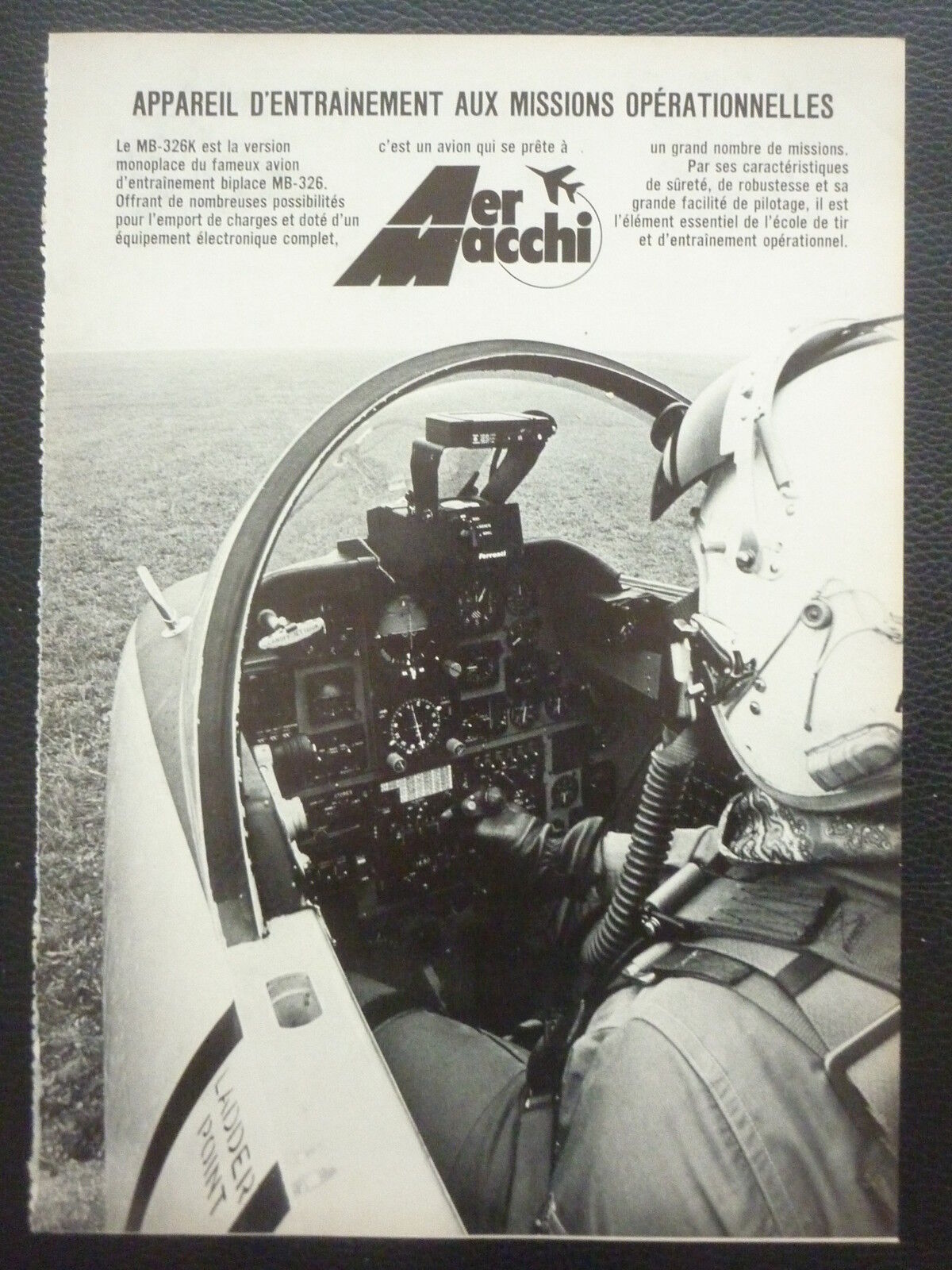 5/1971 PUB AIRPLANE AERMACCHI MB-326K COCKPIT PILOT ARMY ORIGINAL FRENCH AD
