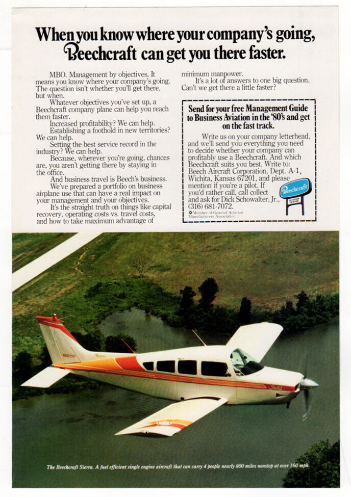 1980 BEECHCRAFT Sierra Vintage Original Print AD White plane single engine photo