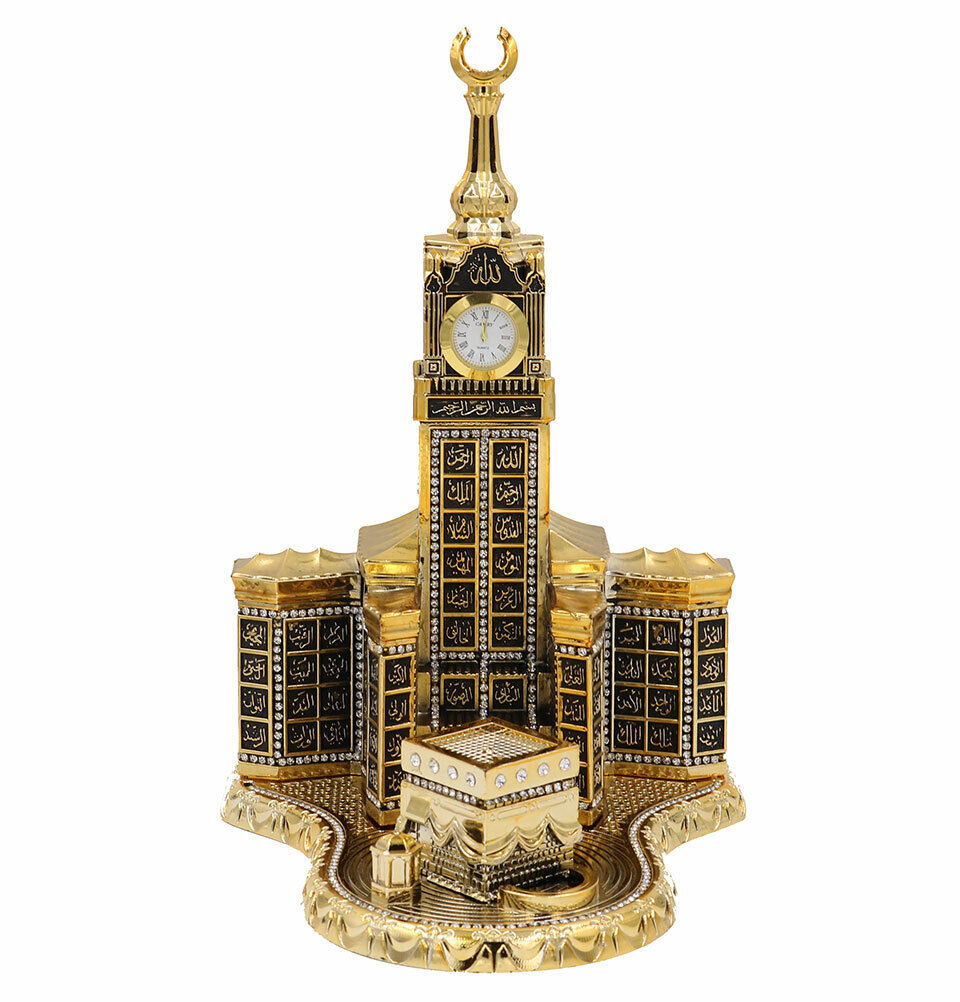 Islamic Turkish Table Decor 99 Names of Allah Kaba Clock Tower Replica Gold