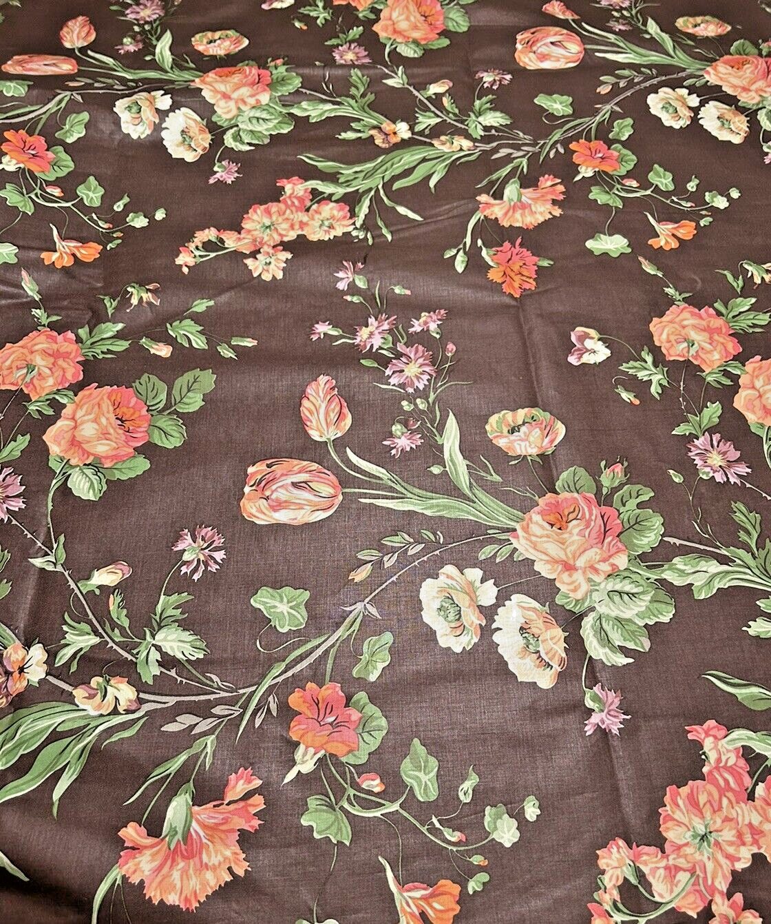 Brunschwig & Fils Jardiniere Fabric 1980 Brown Large Scale Floral 12 Yards