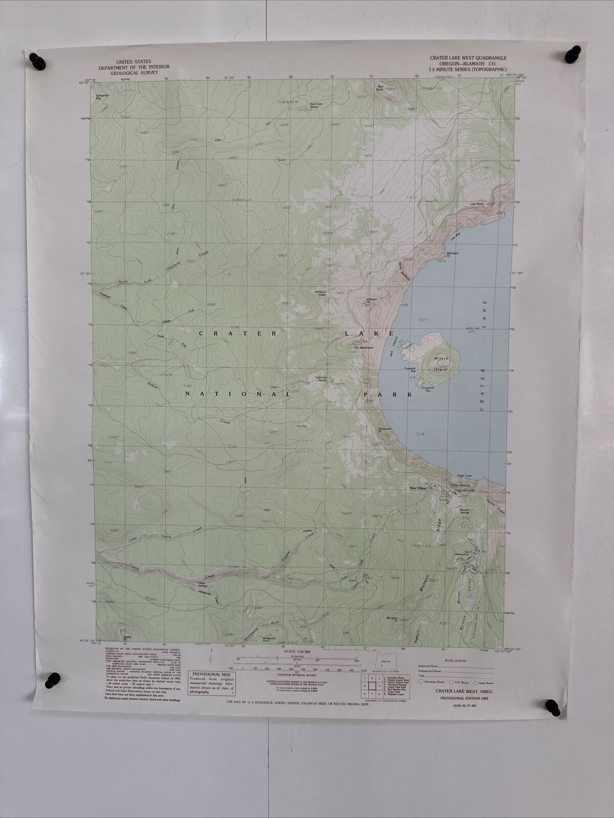 Crater Lake West Quadrant : Oregon Topo Map 7.5 Min Vintage 1985 Wizard Island