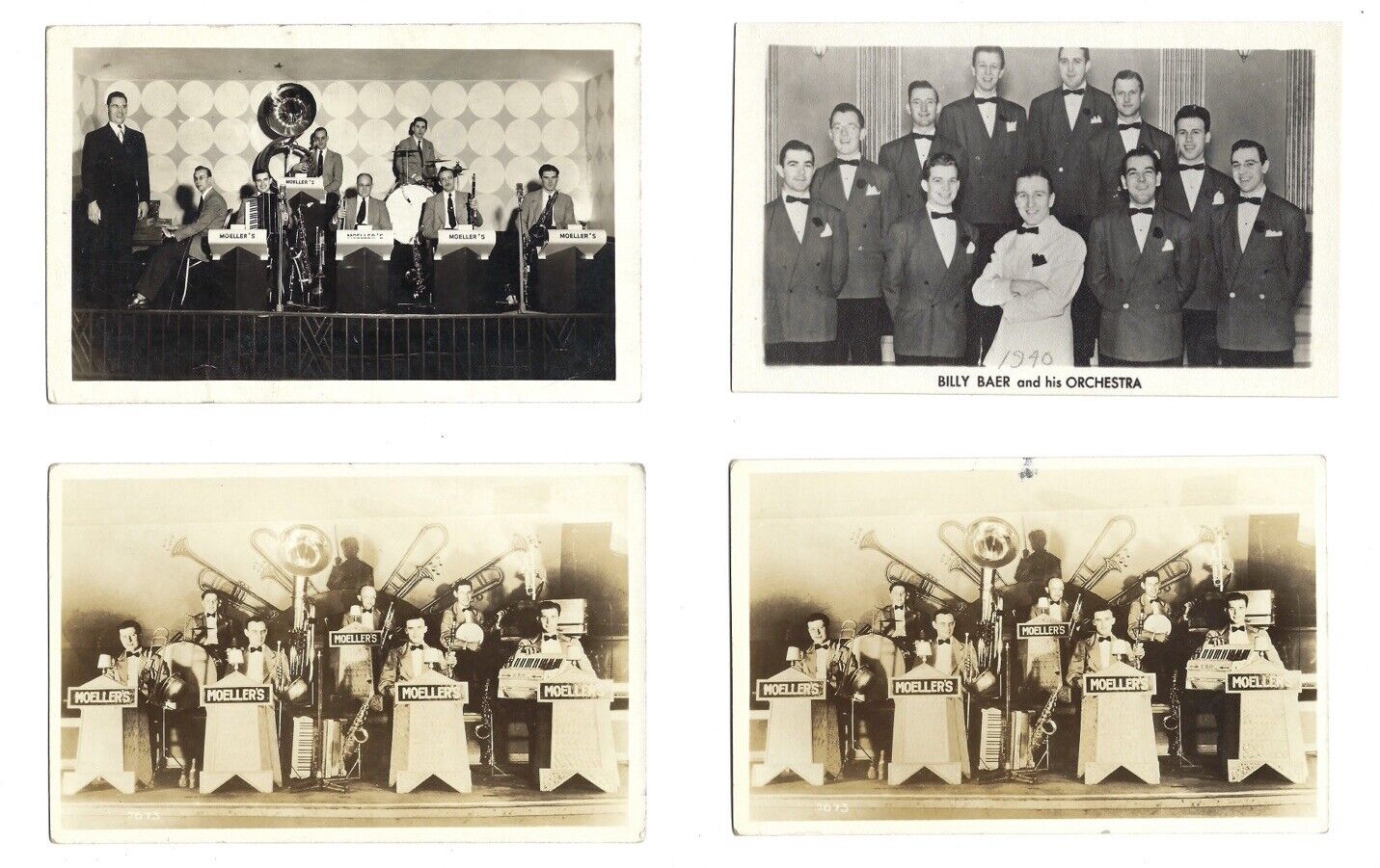c1940 LOT OF 4 Billy Baer & His Orchestra Wisconsin WI RPPC Real Photo Postcards