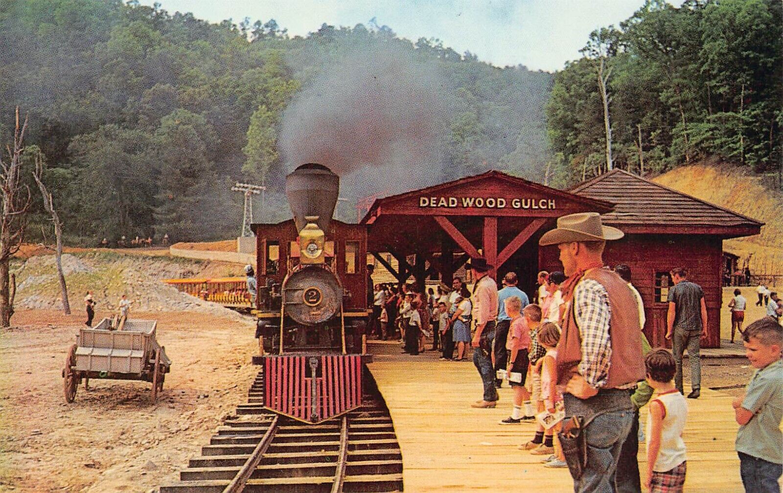 Cherokee NC Frontier Land Train Railroad Depot Deadwood Gulch Vtg Postcard C28