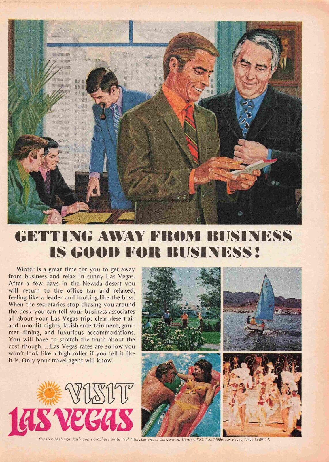 Visit Las Vegas Vacation Business Trip 1970\'S Print Advertisement