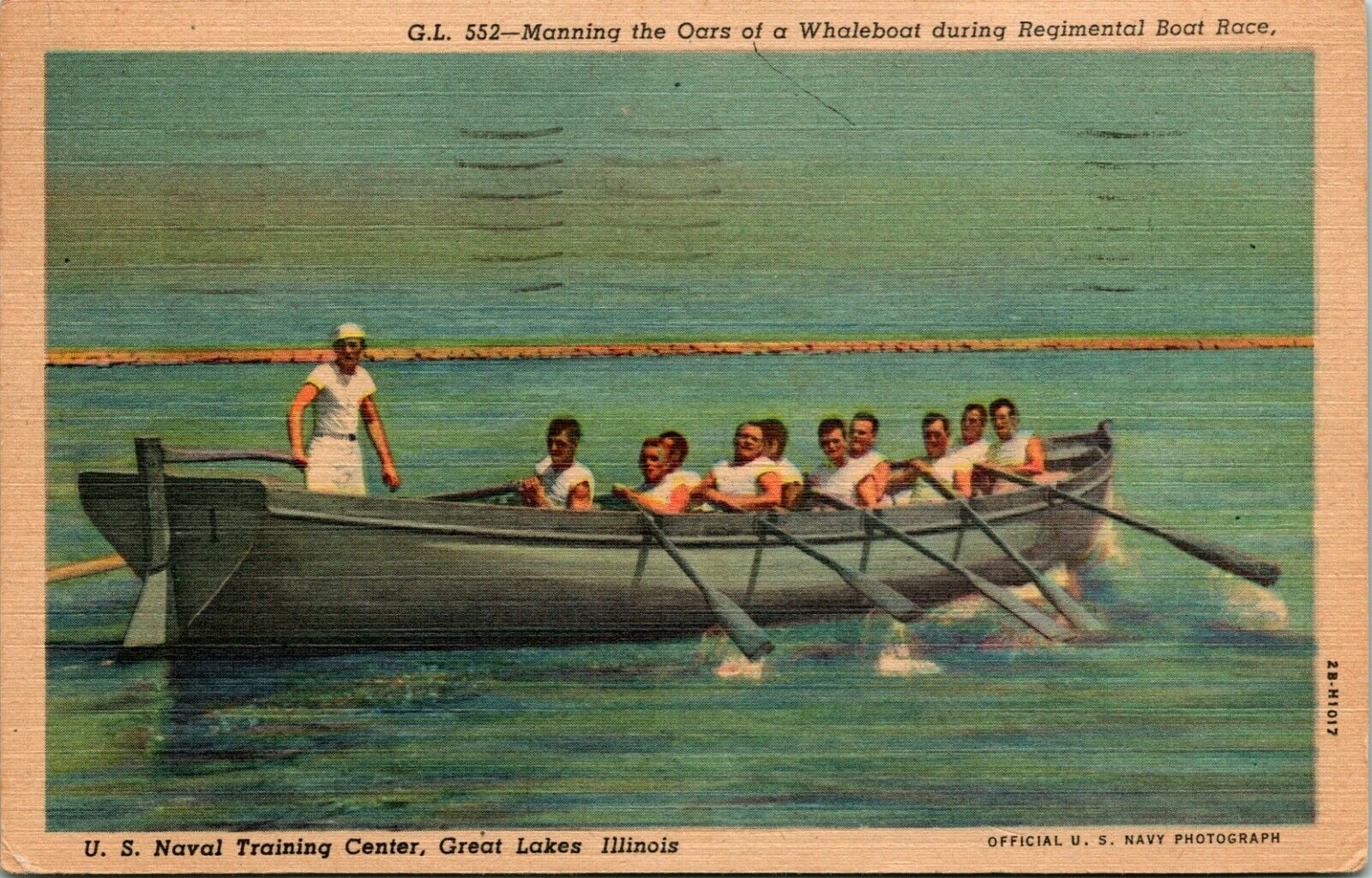 Linen Postcard US Naval Training Center Illinois IL Regimental Whaleboat Race