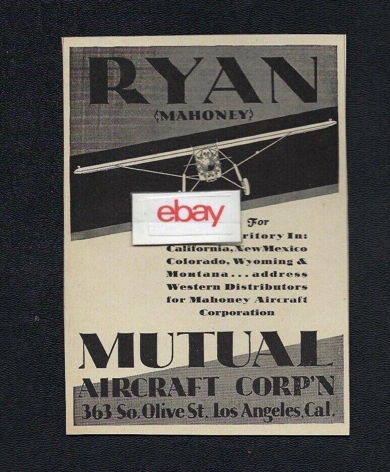 MUTUAL AIRCRAFT CORP 363 OLIVE ST LOS ANGELES MAHONEY RYAN LINDBERGH 1928 AD