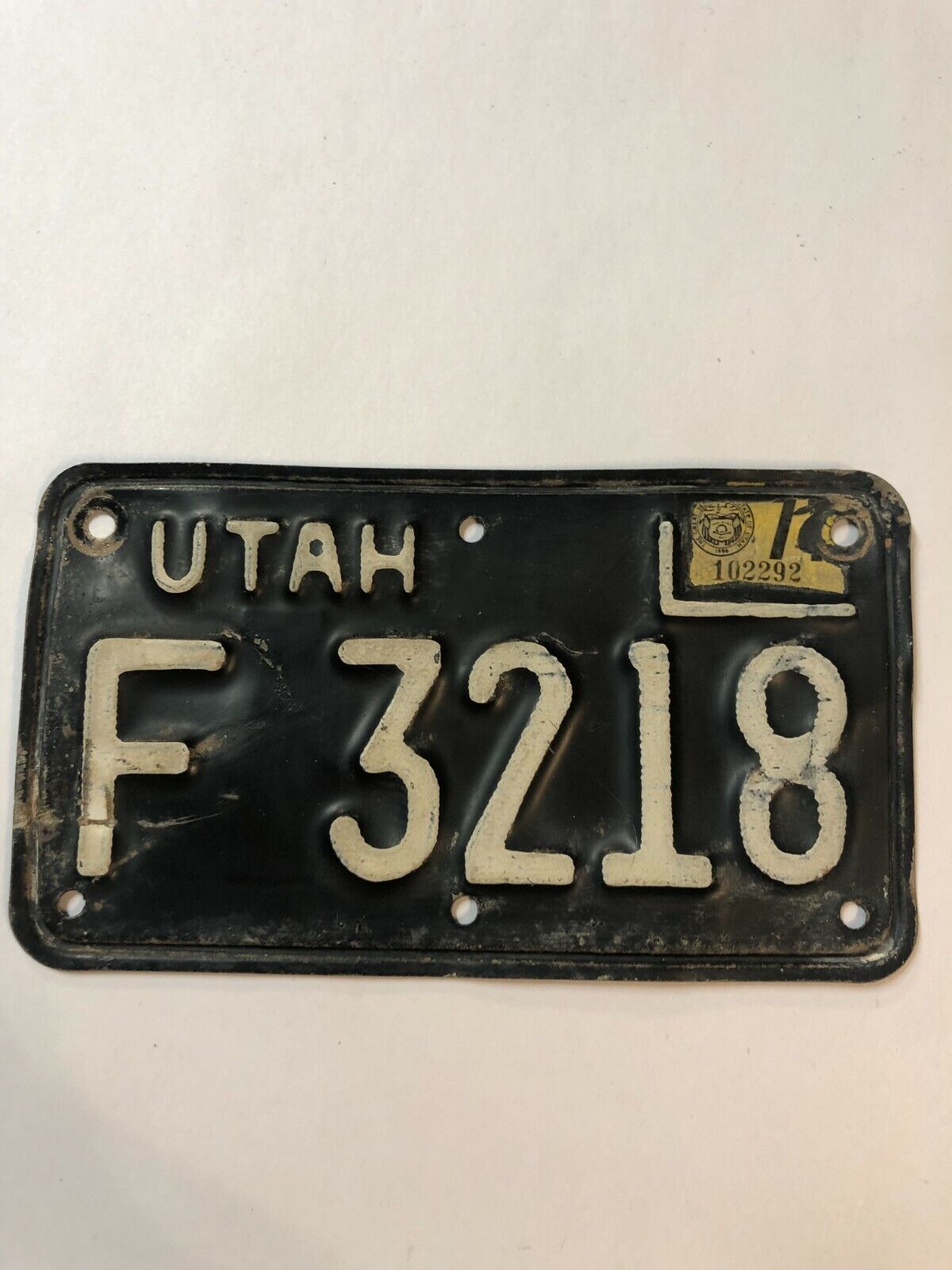 1971 71 Utah Motorcycle License Plate # F 3218