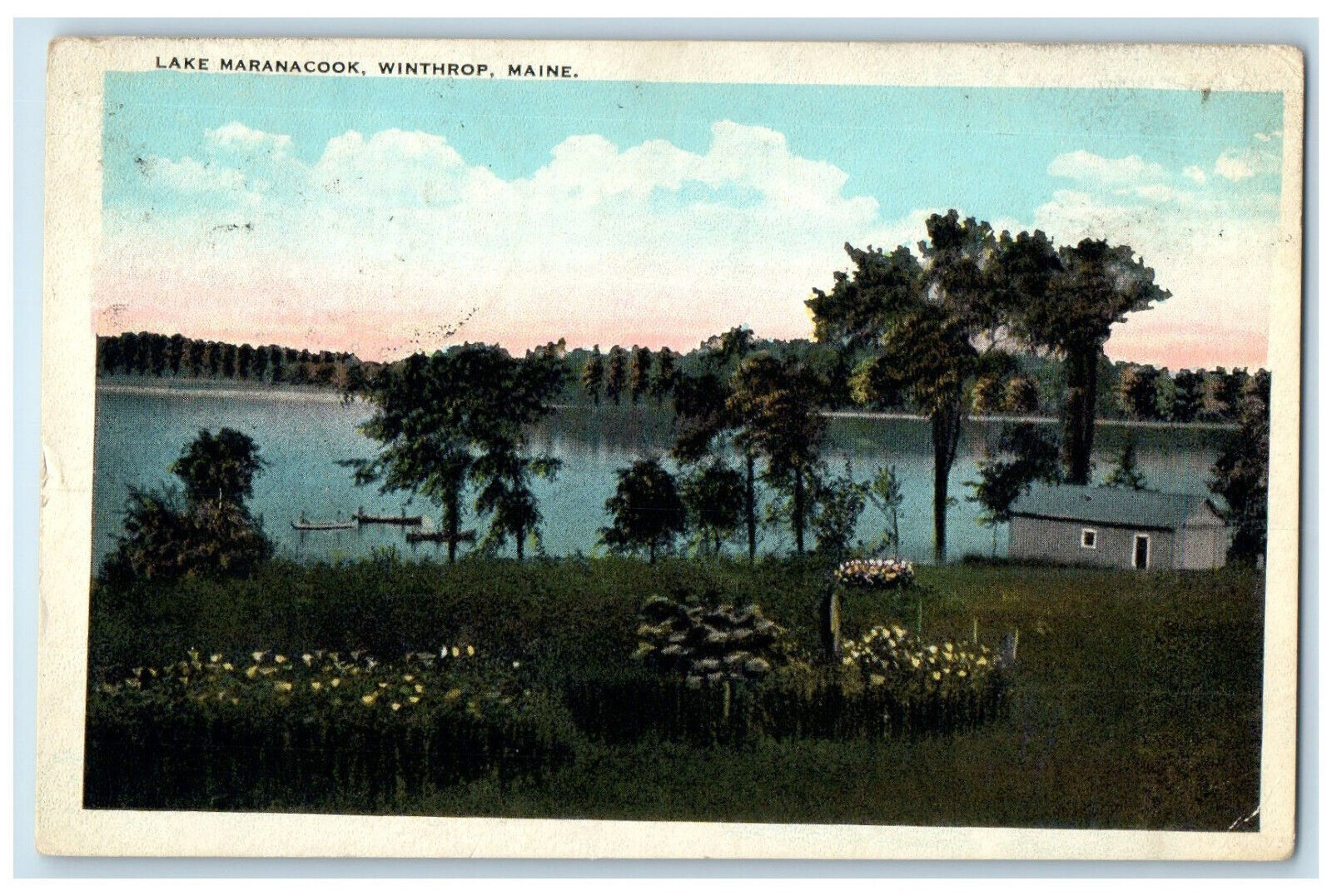 1928 View of Lake Maranacook Winthrop Maine ME Vintage Posted Postcard