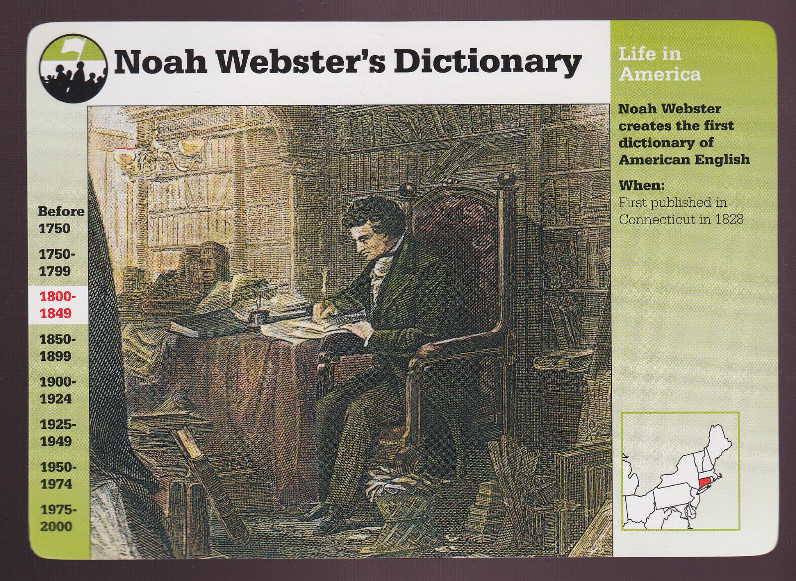 NOAH WEBSTER\'S DICTIONARY 1828 American Book 1995 GROLIER STORY OF AMERICA CARD