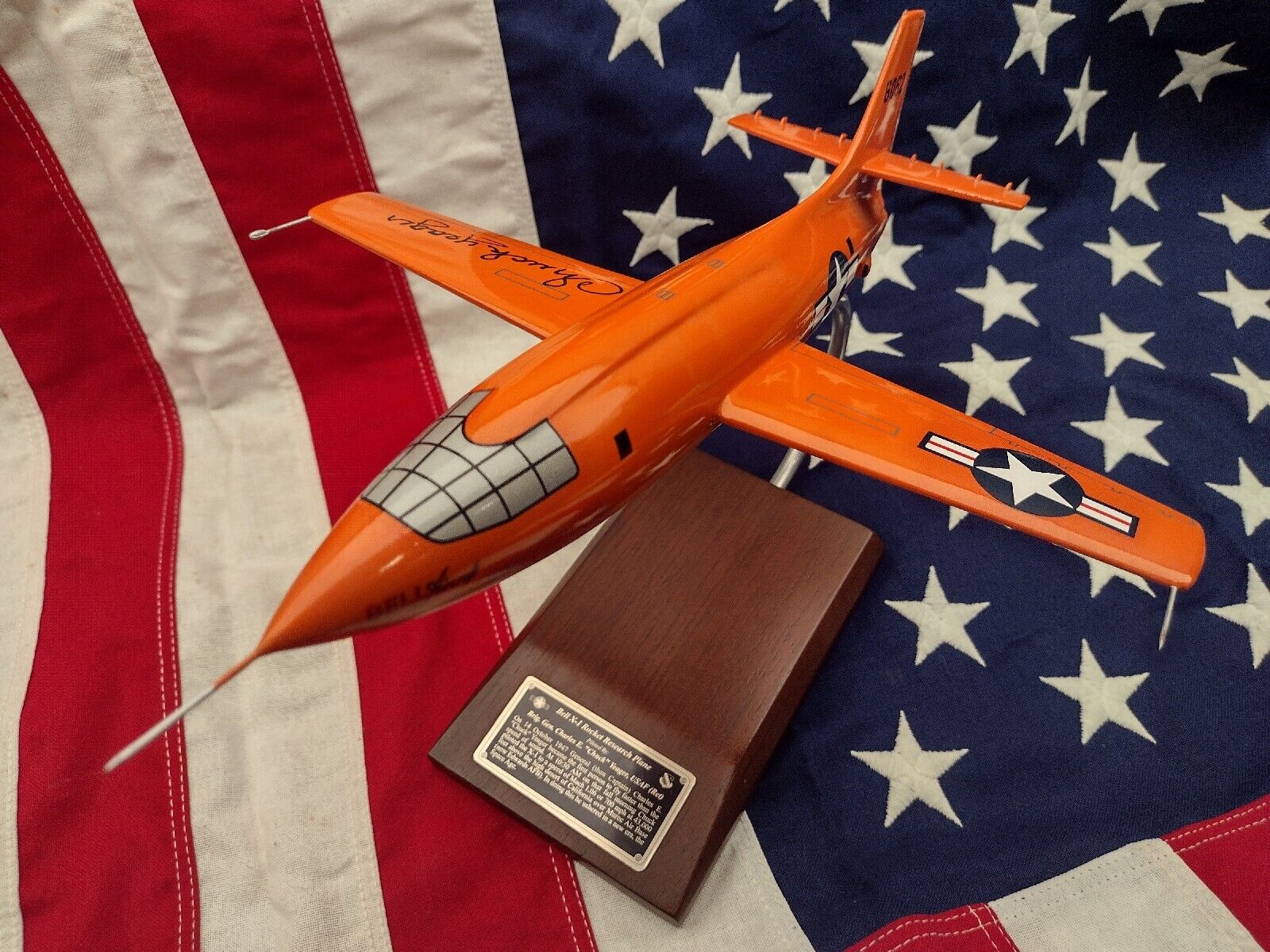 Bell X1 Model -  Autographed by Chuck Yeager with bonus USA flag & photos.