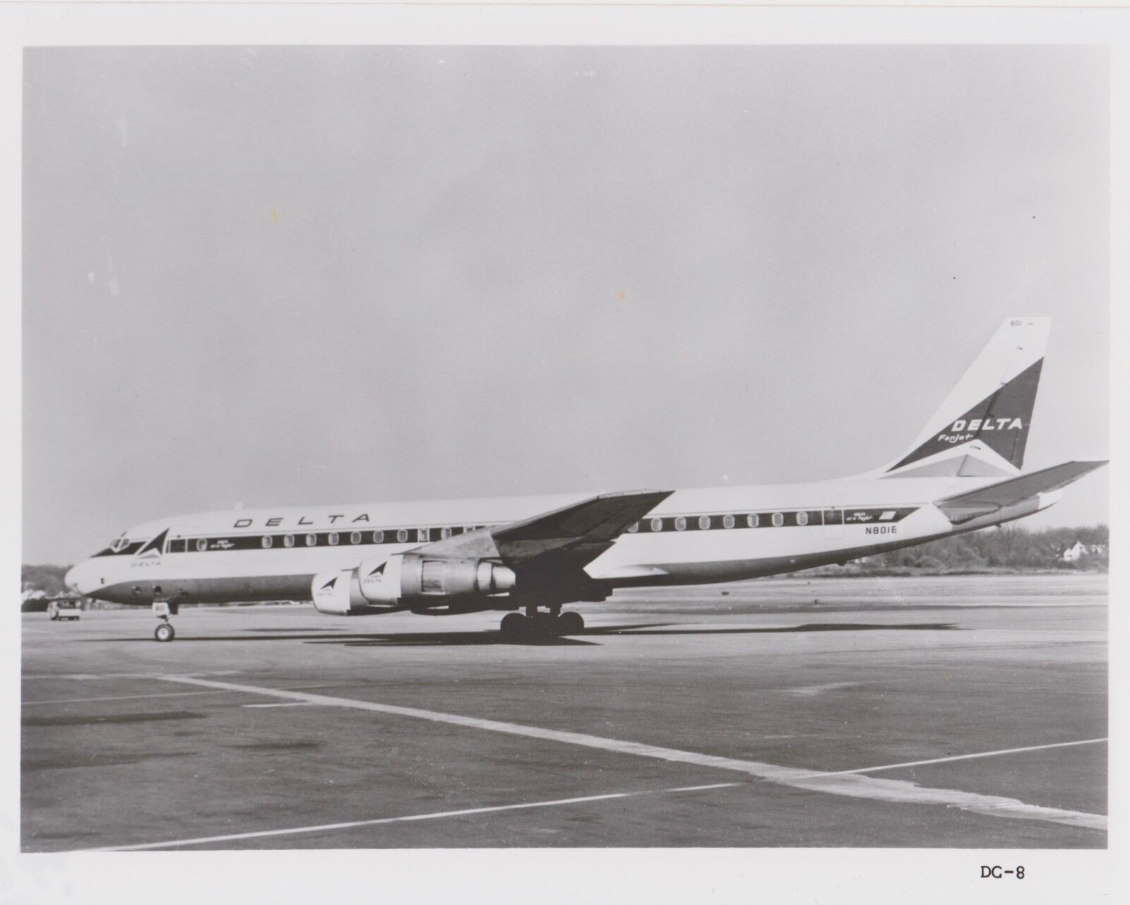 DELTA AIR LINES - DC 8 ON TARMAC LH - BLACK & WHITE 8 X 10  