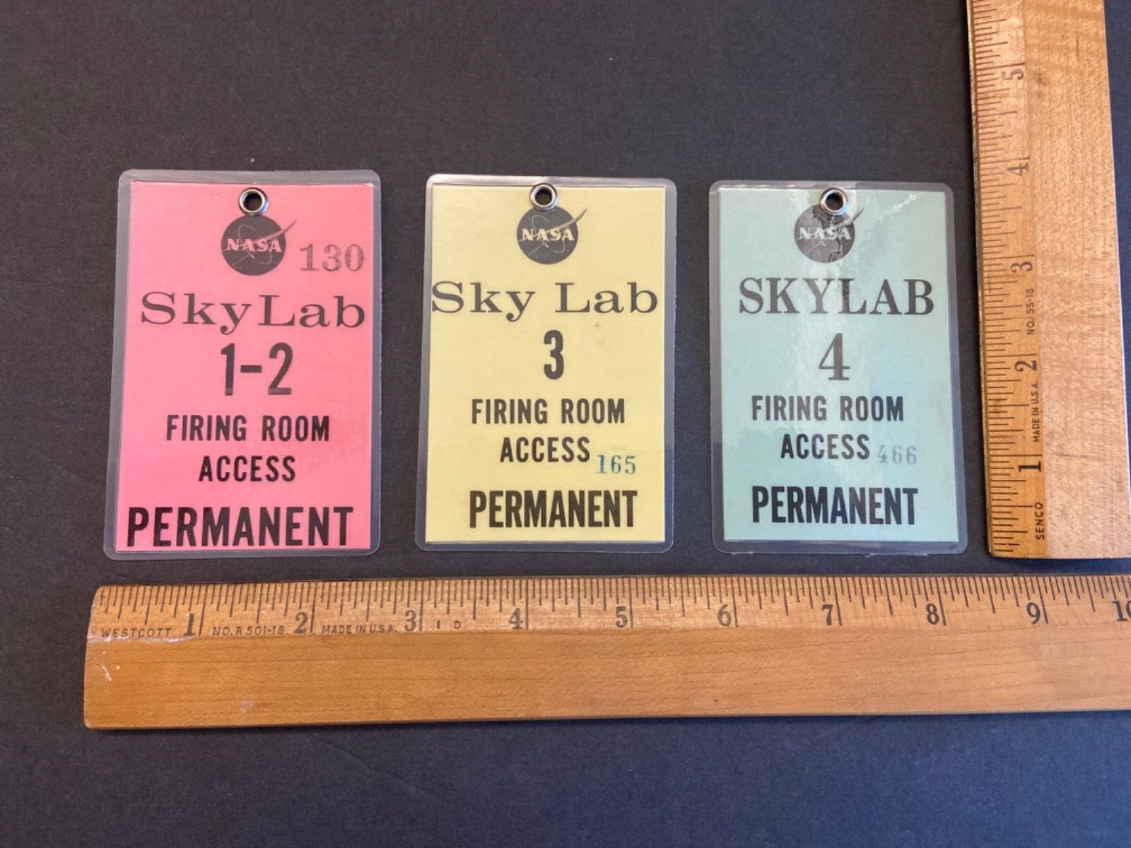 Original 1973 NASA Skylab 1-2 (3) (4) Firing Room Launch Access Badge 3 Item Lot