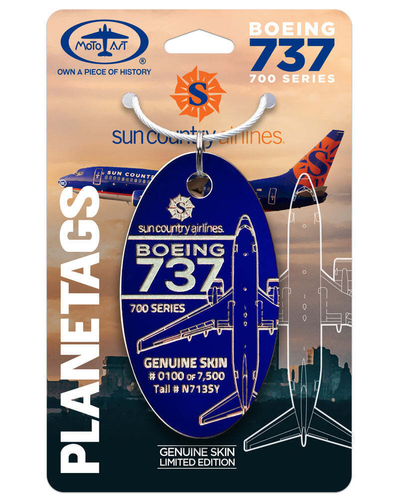 Sun Country Airlines Boeing 737-300 Tail #C-GTWS Jet Airplane Metal Skin Bag Tag