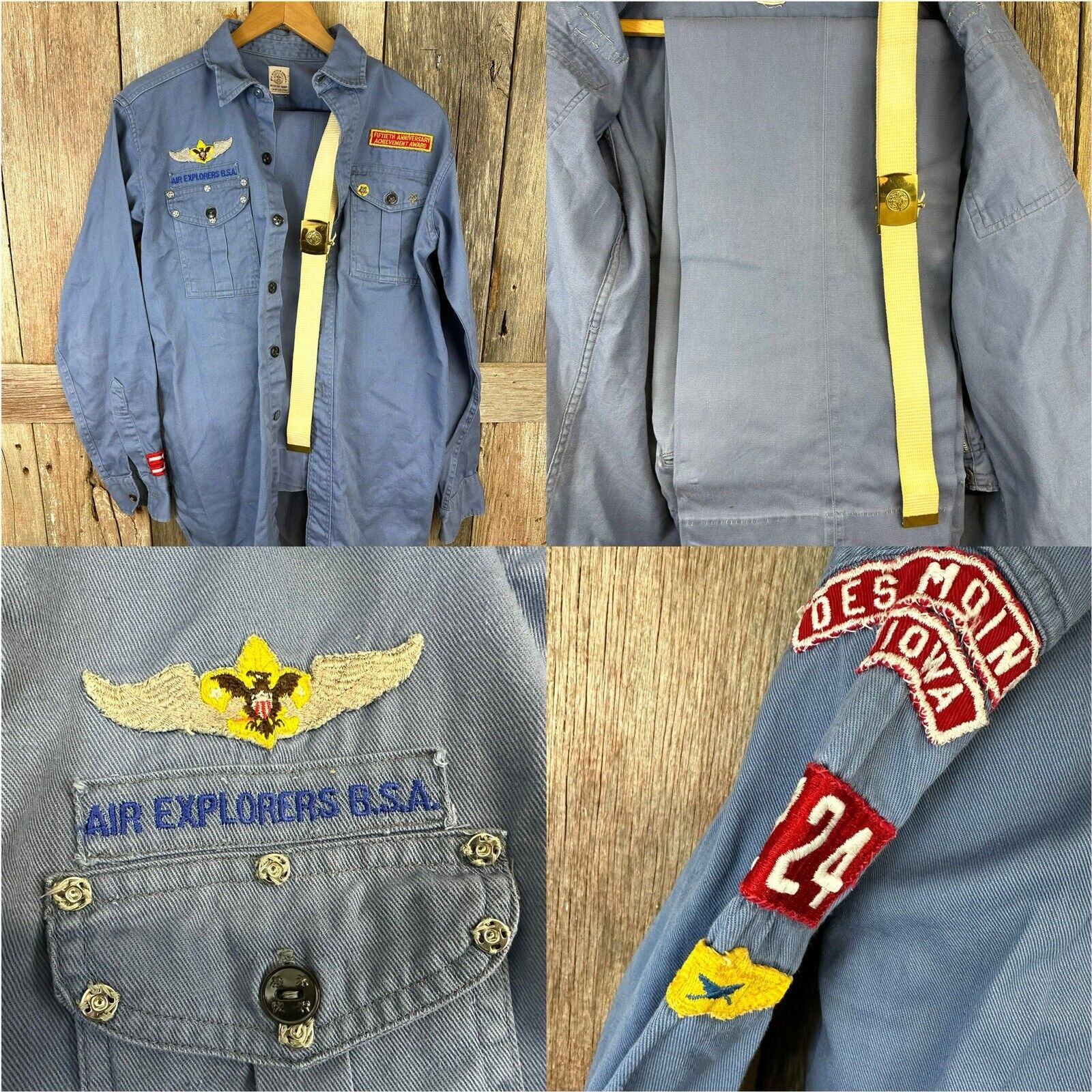 1950s BSA Air Explorer Uniform Universal & Secretary Patch Pants Belt Des Moines