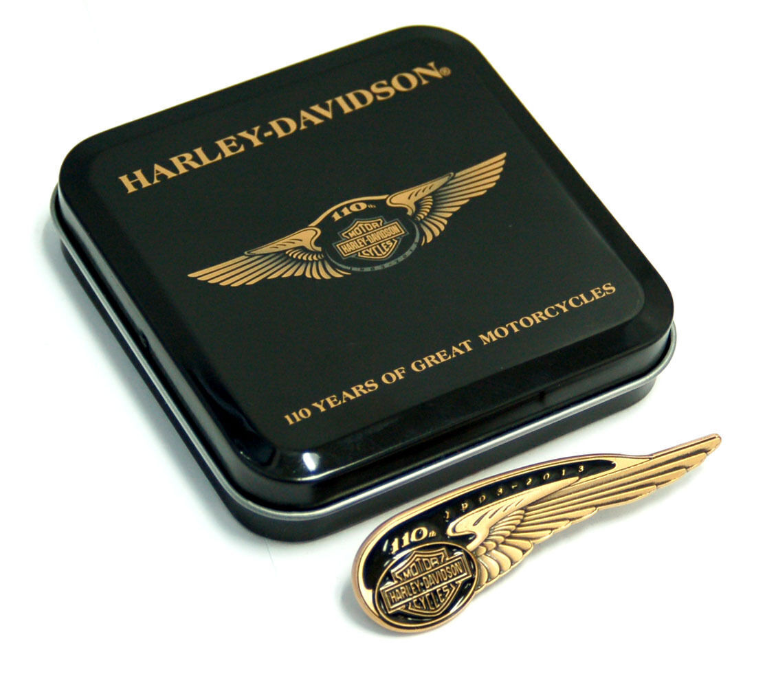 Harley Davidson 110TH ANNIVERSARY COLLECTORS TIN TANK BADGE PIN
