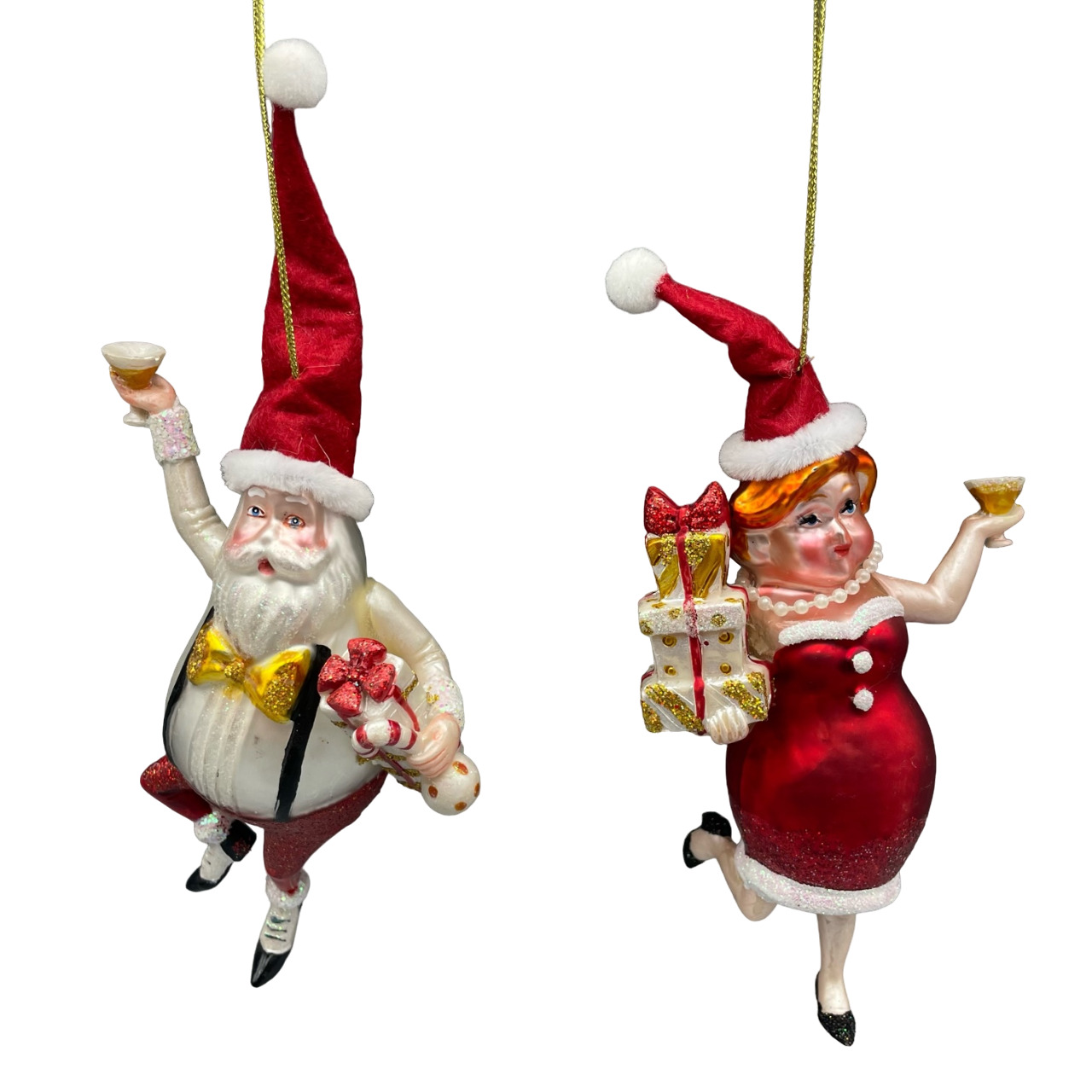 Katherines Collection Santa & Mrs. Claus w/ Martini Glasses Christmas Ornaments