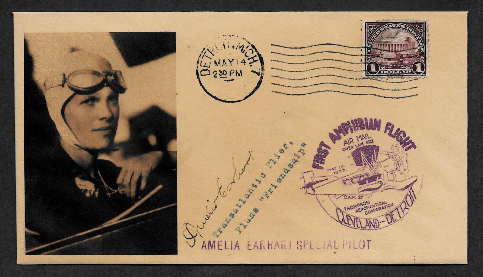 Amelia Earhart collector envelope w original period 1929 stamp *OP577