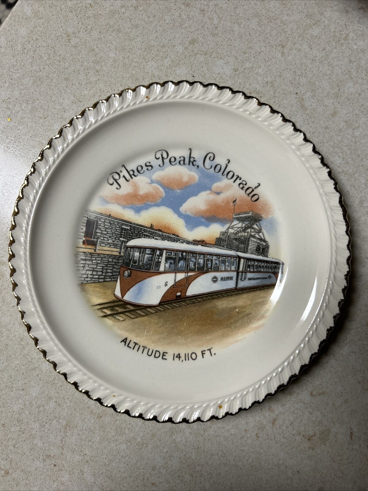 1950-60s Era Pikes Peak Colorado Streamline Cog Train Railroad Souvenir plate---