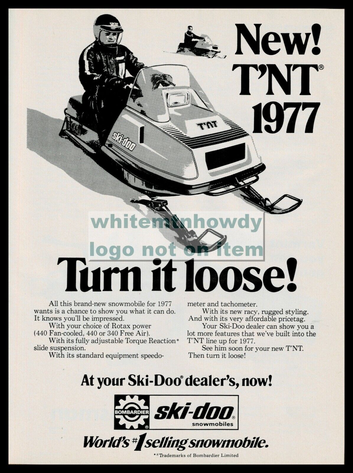1977 SKI DOO T\'NT Snowmobile Vintage PRINT AD