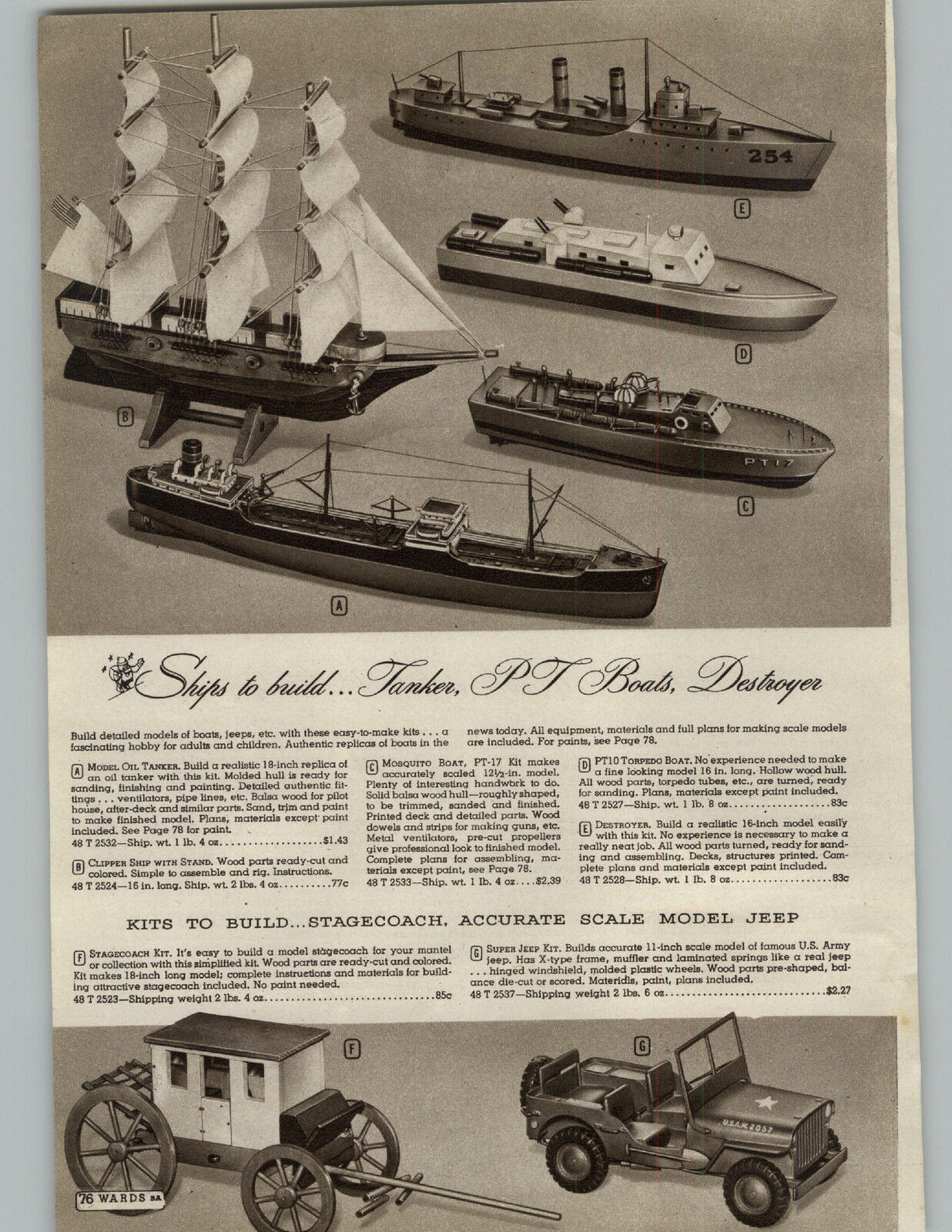 1945 PAPER AD 3 Pg Model Kit Cleveland Joe Ott Grumman Hellcat Boat Ship Wasp PT