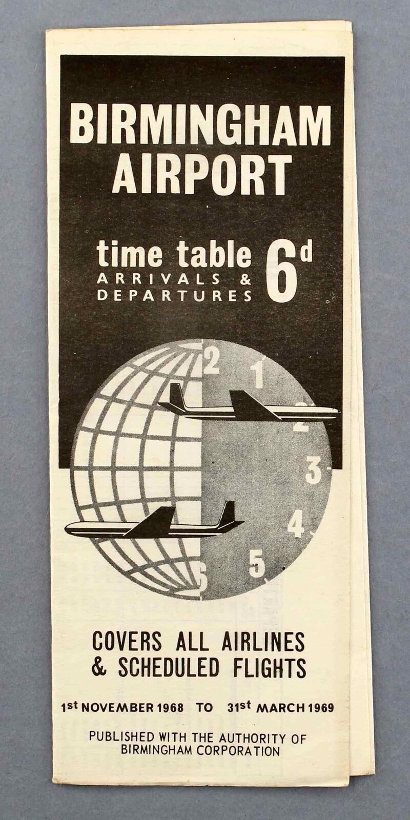 BIRMINGHAM AIRPORT TIMETABLE WINTER 1968/69 AIRLINE